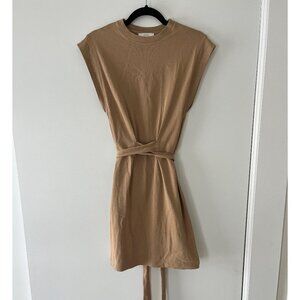 Vince Short Sleeve Tie Waist Dress in Tan
